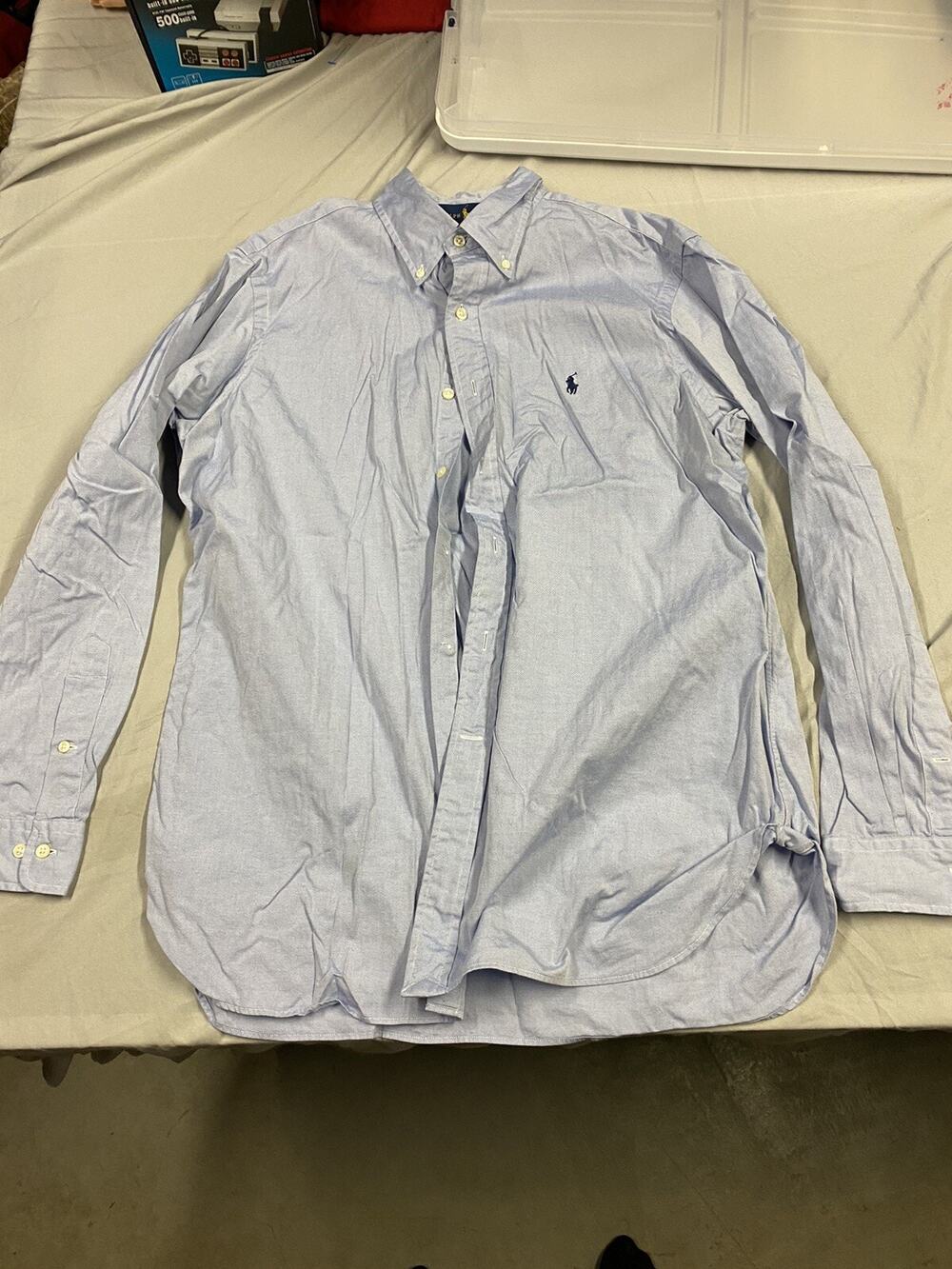 Polo Ralph Lauren Blue Shirt Classic Fit Long Sleeve Mens Size 16 - 34/35